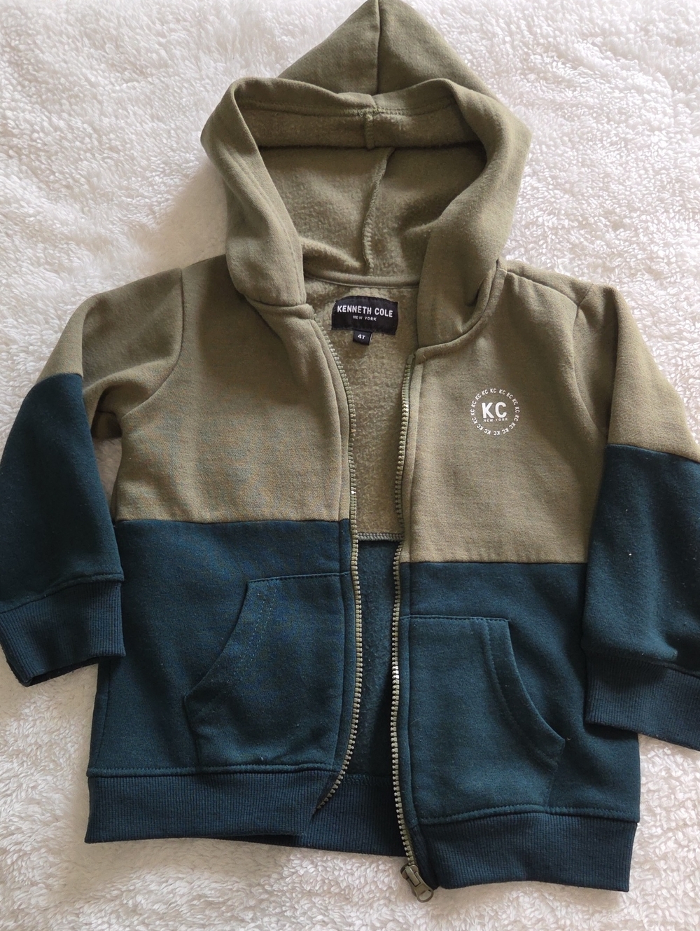 Kenneth Cole Olive Green & Teal Kids Zip Hoodie